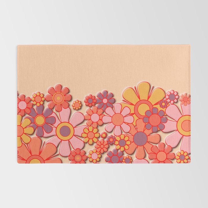 Retro Garden Flower Cuff Puffy Look Pink Peach Orange 60s 70s Pattern Rug Gallery Image 2