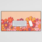 Retro Garden Flower Cuff Puffy Look Pink Peach Orange 60s 70s Pattern Desk Mat Gallery Image 1