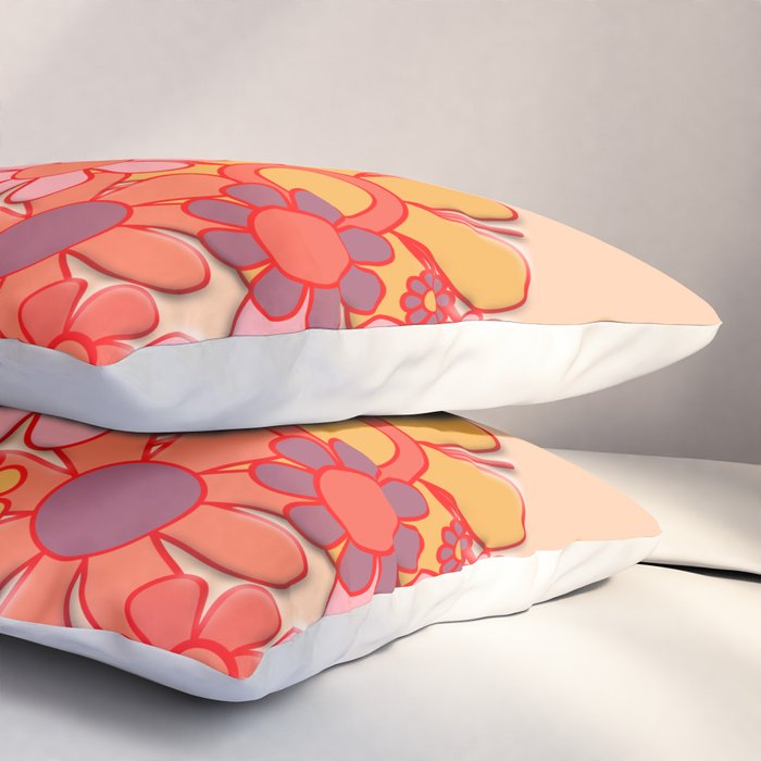 Retro Garden Flower Cuff Puffy Look Pink Peach Orange 60s 70s Pattern Pillow Sham Gallery Image 3
