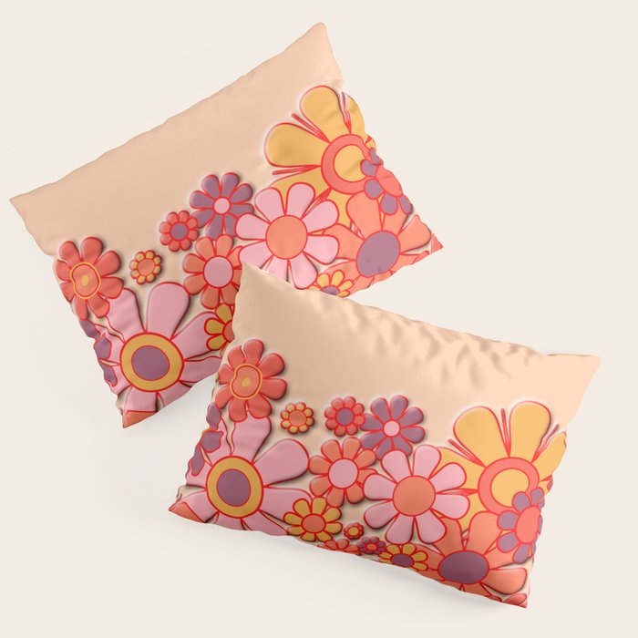 Retro Garden Flower Cuff Puffy Look Pink Peach Orange 60s 70s Pattern Pillow Sham Gallery Image 3