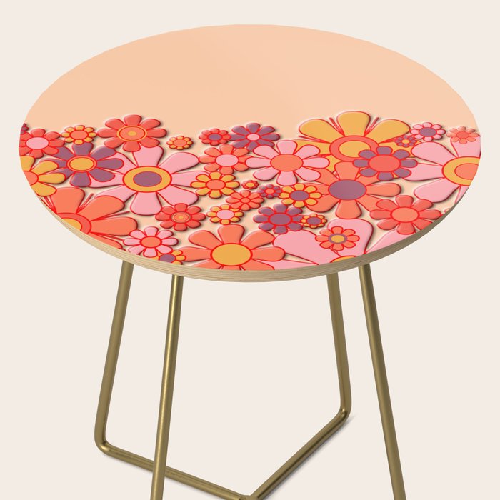 Retro Garden Flower Cuff Puffy Look Pink Peach Orange 60s 70s Pattern Side Table Gallery Image 2
