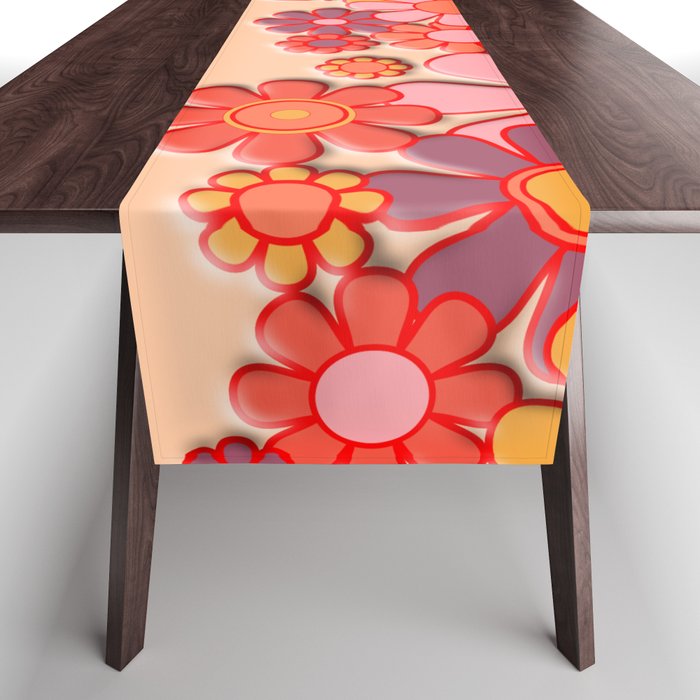 Retro Garden Flower Cuff Puffy Look Pink Peach Orange 60s 70s Pattern Table Runner Gallery Image 1