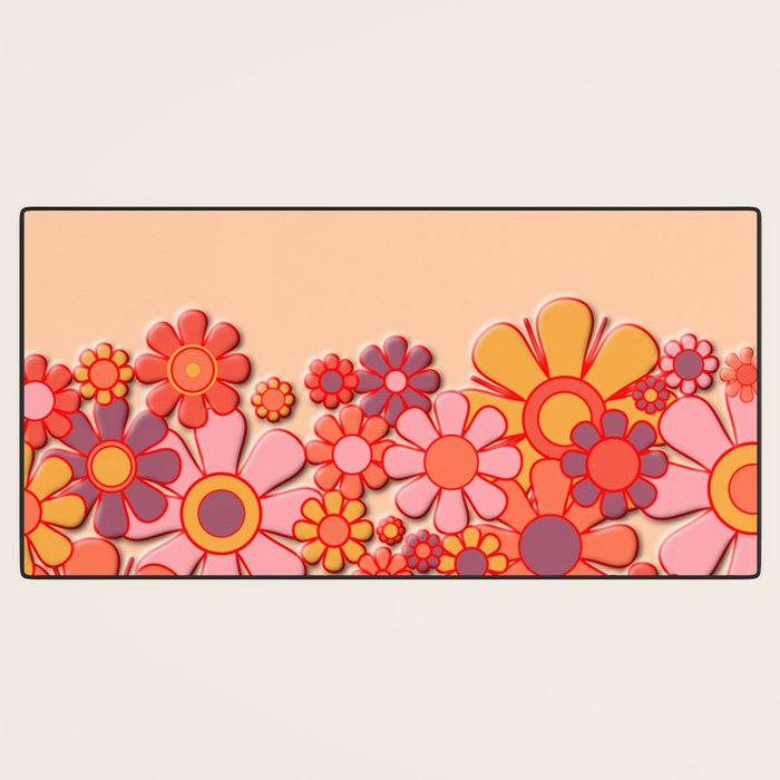 Retro Garden Flower Cuff Puffy Look Pink Peach Orange 60s 70s Pattern Desk Mat Gallery Image 3