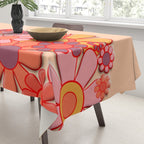 Retro Garden Flower Cuff Puffy Look Pink Peach Orange 60s 70s Pattern Tablecloth Gallery Image 3
