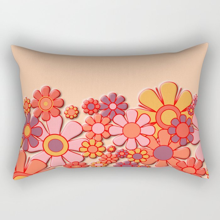 Retro Garden Flower Cuff Puffy Look Pink Peach Orange 60s 70s Pattern Rectangular Pillow Gallery Image 1