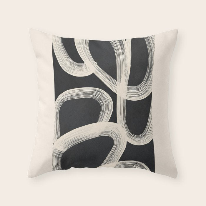 Black and White  Abstract Line Art  2 Throw Pillow Gallery Image 1