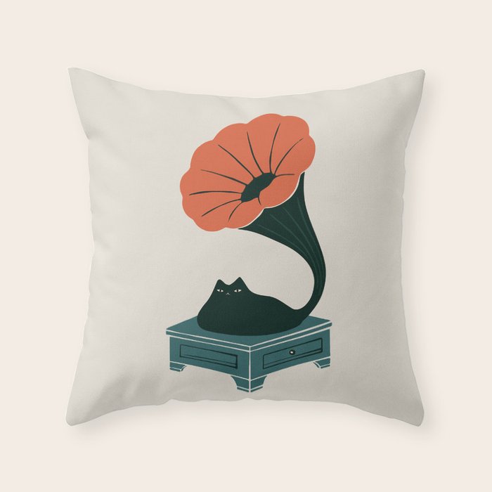 Grameowphone Throw Pillow Gallery Image 1
