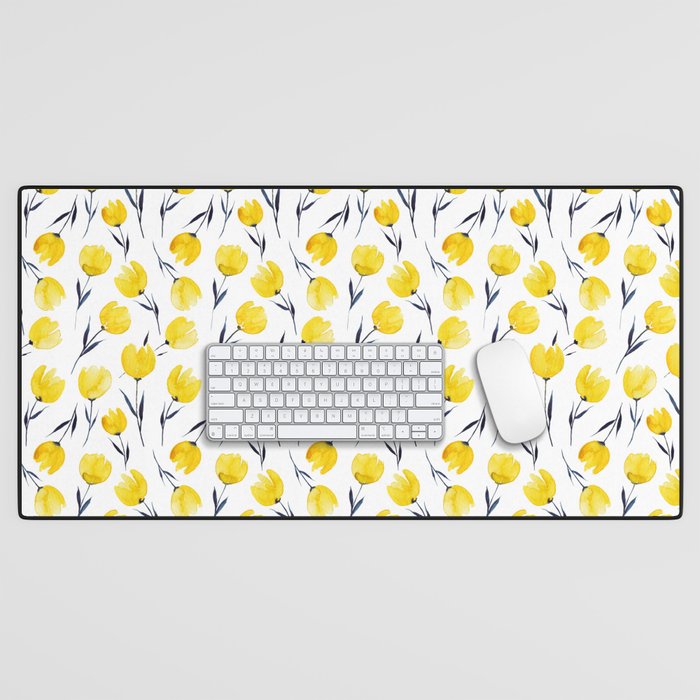 Yellow Tulips | Watercolour Pattern Desk Mat Gallery Image 1