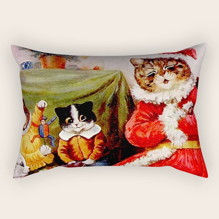 'A Merry Christmas' Vintage Cat Art by Louis Wain Rectangular Pillow Gallery Image 1