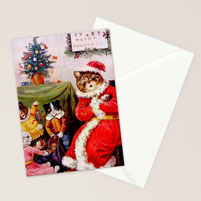 'A Merry Christmas' Vintage Cat Art by Louis Wain Stationery Card Gallery Image 2