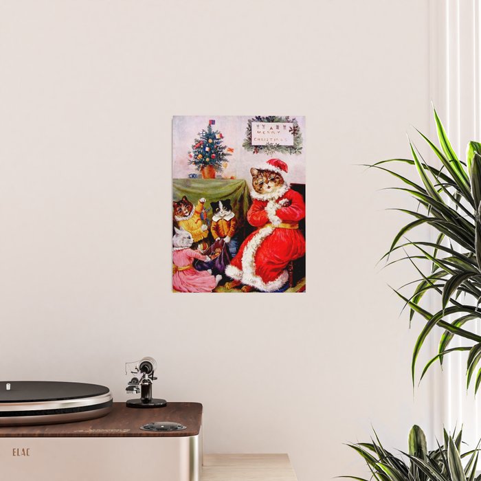 'A Merry Christmas' Vintage Cat Art by Louis Wain Poster Gallery Image 2