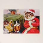 'A Merry Christmas' Vintage Cat Art by Louis Wain Welcome Mat Gallery Image 1