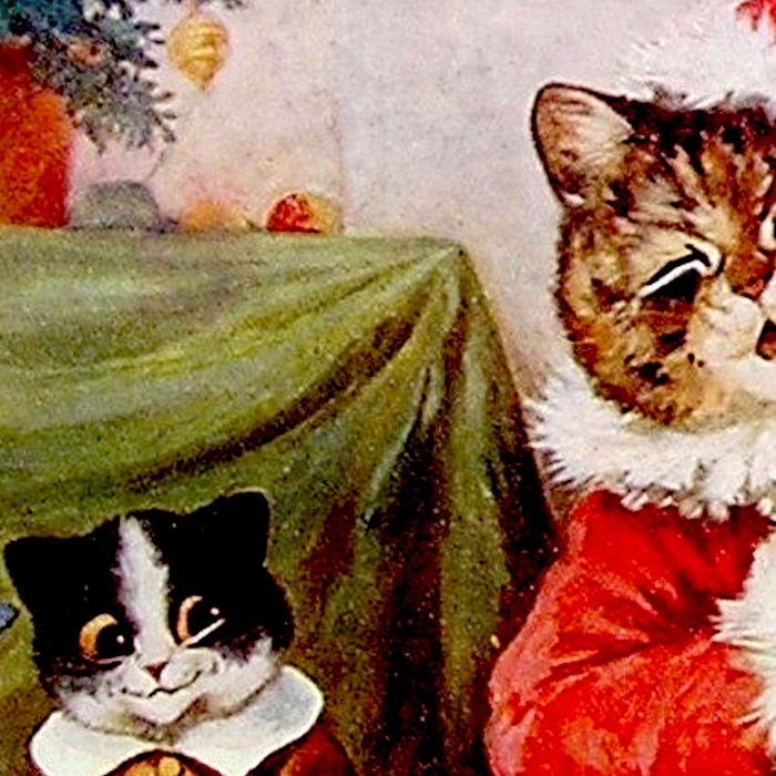 'A Merry Christmas' Vintage Cat Art by Louis Wain Coffee Mug Gallery Image 2