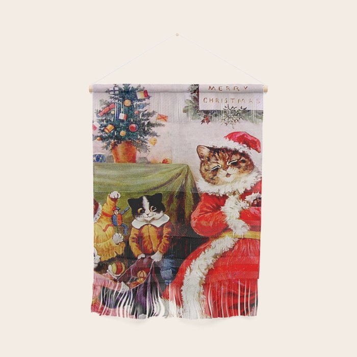 'A Merry Christmas' Vintage Cat Art by Louis Wain Wall Hanging Gallery Image 1