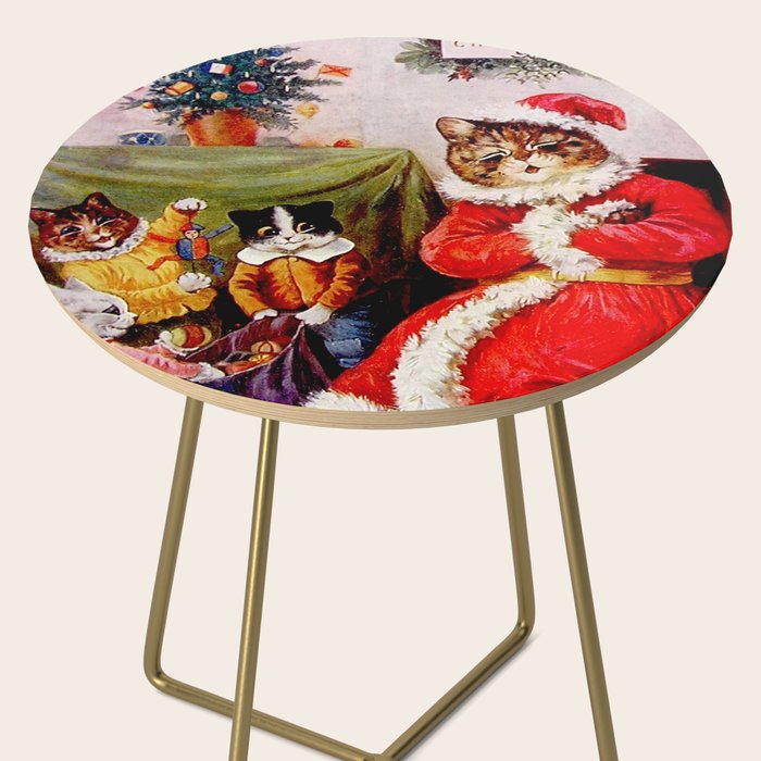 'A Merry Christmas' Vintage Cat Art by Louis Wain Side Table Gallery Image 2