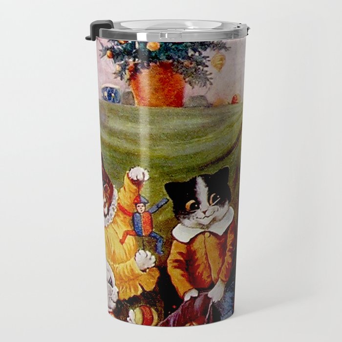 'A Merry Christmas' Vintage Cat Art by Louis Wain Travel Mug Gallery Image 3