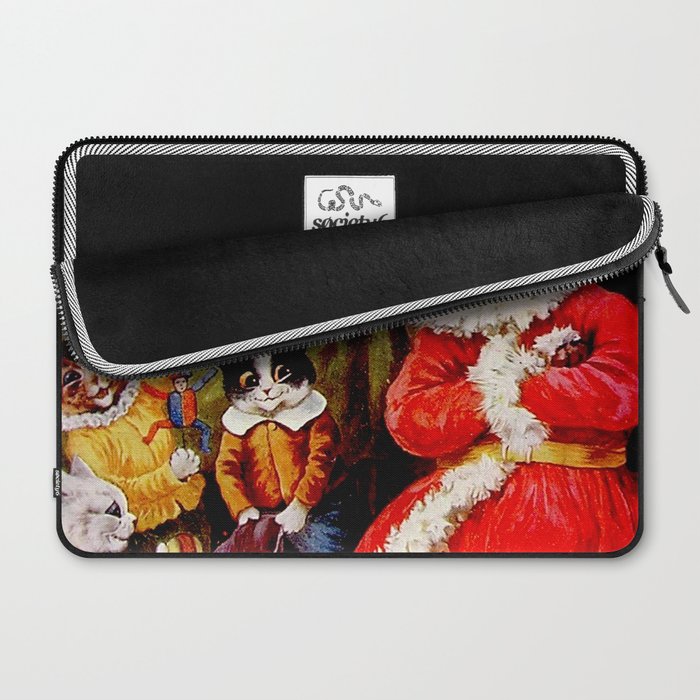 'A Merry Christmas' Vintage Cat Art by Louis Wain Laptop Sleeve Gallery Image 2