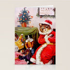 'A Merry Christmas' Vintage Cat Art by Louis Wain Stationery Card Gallery Image 2