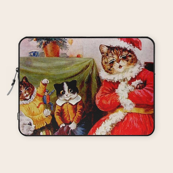 'A Merry Christmas' Vintage Cat Art by Louis Wain Laptop Sleeve Gallery Image 1