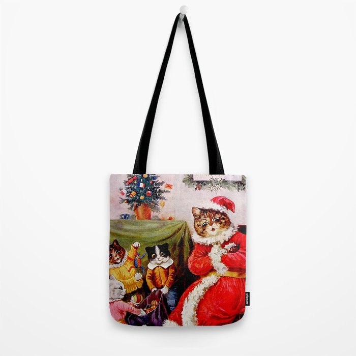 'A Merry Christmas' Vintage Cat Art by Louis Wain Tote Bag Gallery Image 2