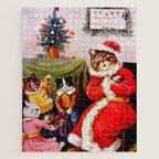 'A Merry Christmas' Vintage Cat Art by Louis Wain Jigsaw Puzzle Gallery Image 1