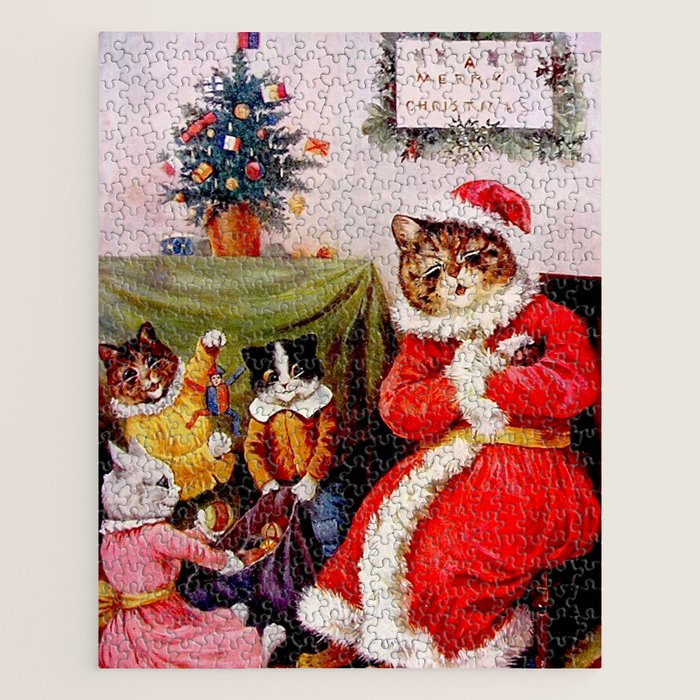 'A Merry Christmas' Vintage Cat Art by Louis Wain Jigsaw Puzzle Gallery Image 1