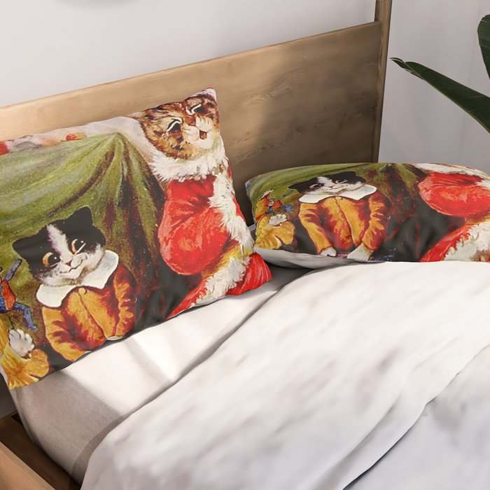 'A Merry Christmas' Vintage Cat Art by Louis Wain Pillow Sham Gallery Image 2