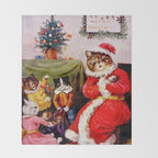'A Merry Christmas' Vintage Cat Art by Louis Wain Throw Blanket Gallery Image 2