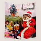 'A Merry Christmas' Vintage Cat Art by Louis Wain Wall Tapestry Gallery Image 4