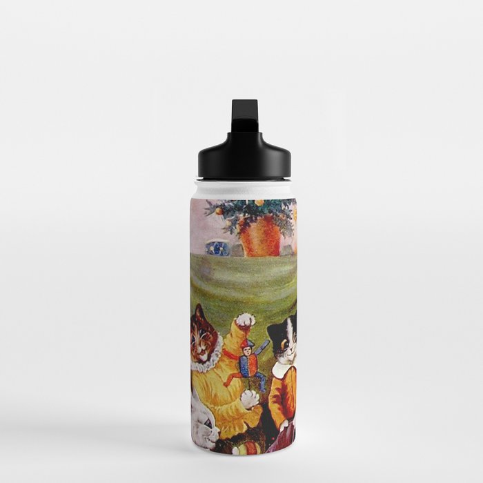 'A Merry Christmas' Vintage Cat Art by Louis Wain Water Bottle Gallery Image 3