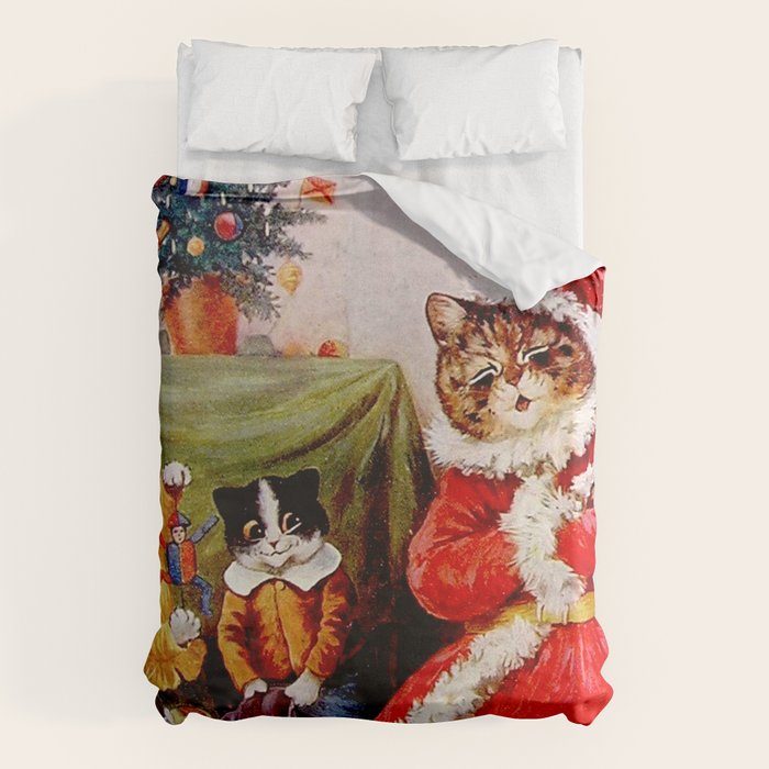 'A Merry Christmas' Vintage Cat Art by Louis Wain Duvet Cover Gallery Image 6