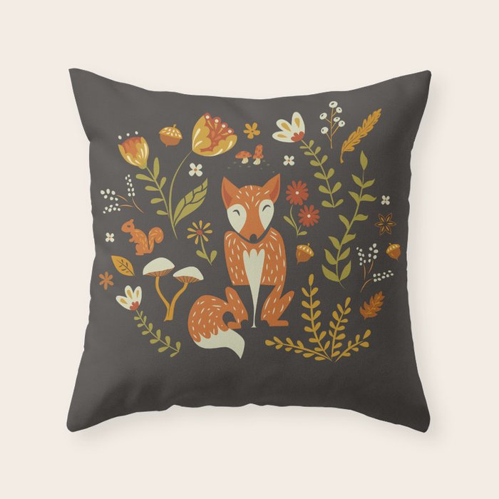 Fox in an Autumn Garden Throw Pillow Gallery Image 1