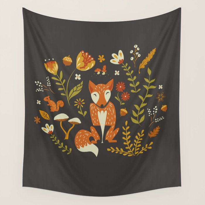 Fox in an Autumn Garden Wall Tapestry Gallery Image 1
