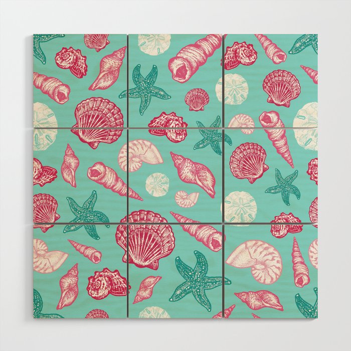 Seashell Pattern - Pink and mint Wood Wall Art Gallery Image 1