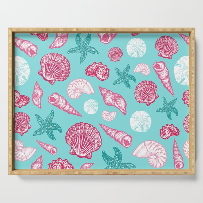 Seashell Pattern - Pink and mint Serving Tray Gallery Image 1