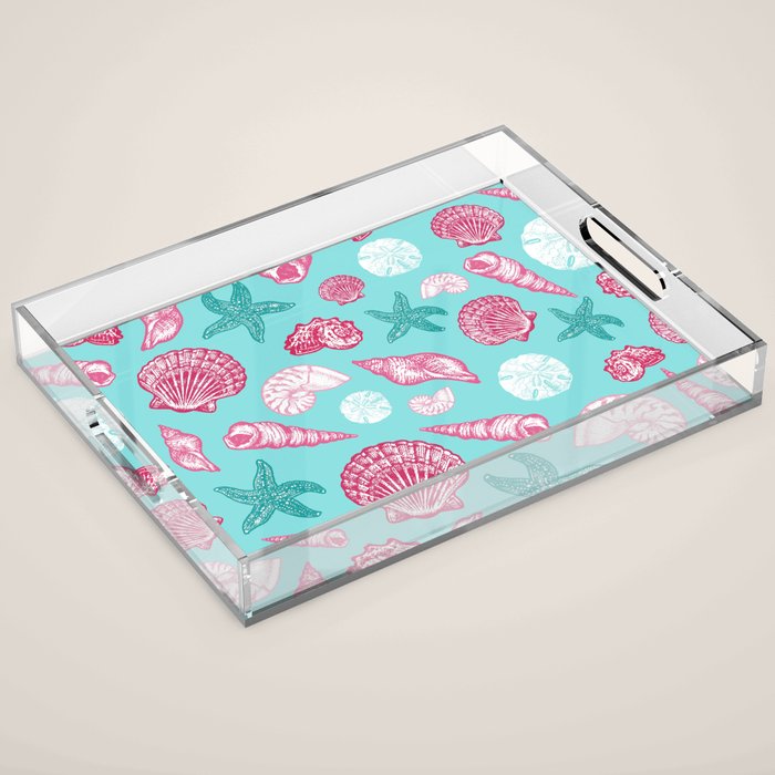 Seashell Pattern - Pink and mint Acrylic Tray Gallery Image 1