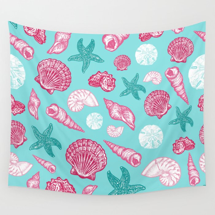 Seashell Pattern - Pink and mint Wall Tapestry Gallery Image 1