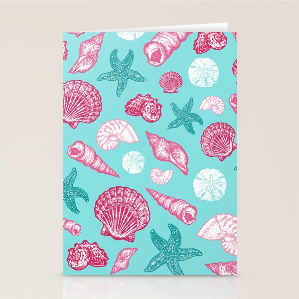 Seashell Pattern - Pink and mint Stationery Card Gallery Image 1