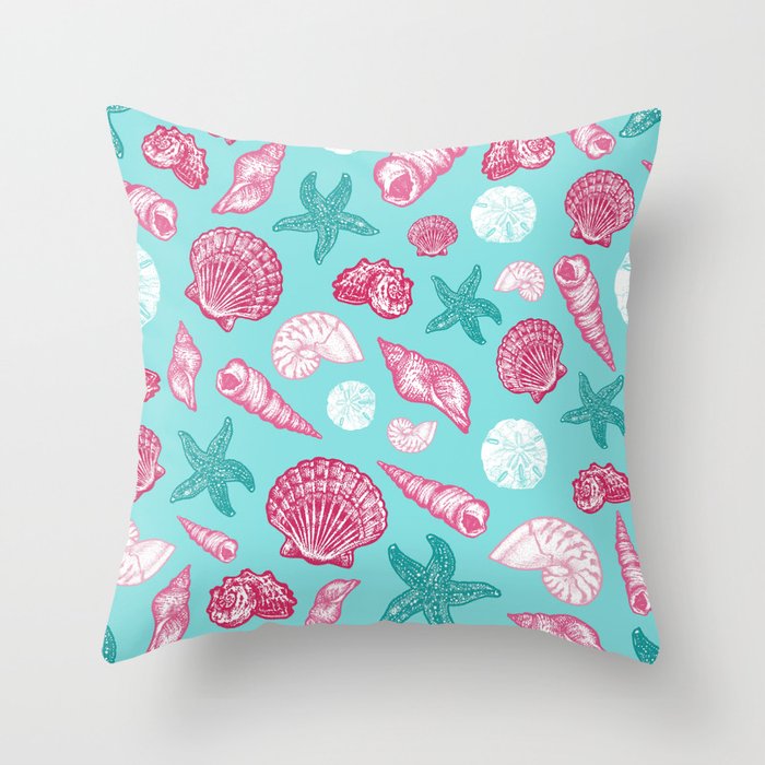 Seashell Pattern - Pink and mint Throw Pillow Gallery Image 1