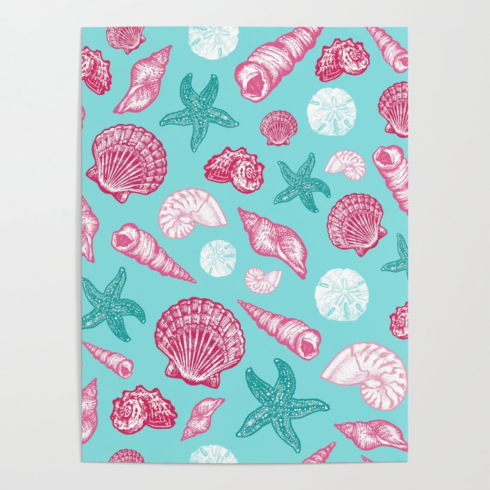 Seashell Pattern - Pink and mint Poster Gallery Image 1