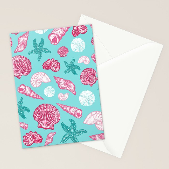 Seashell Pattern - Pink and mint Stationery Card Gallery Image 2