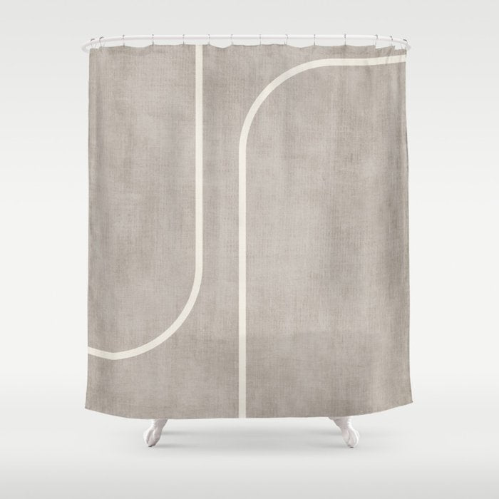 Linen Texture Beige White Minimalist Artwork Shower Curtain Gallery Image 1