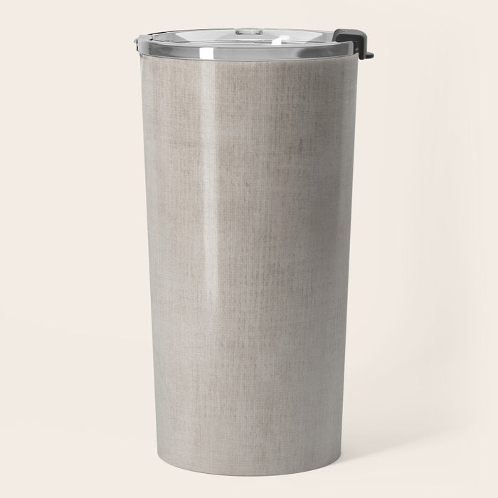 Linen Texture Beige White Minimalist Artwork Travel Mug Gallery Image 2