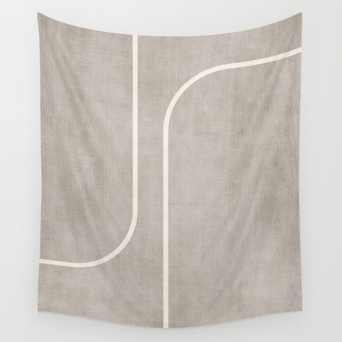 Linen Texture Beige White Minimalist Artwork Wall Tapestry Gallery Image 1
