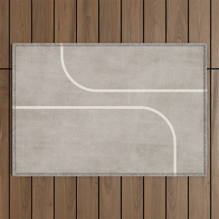 Linen Texture Beige White Minimalist Artwork Outdoor Rug Gallery Image 1