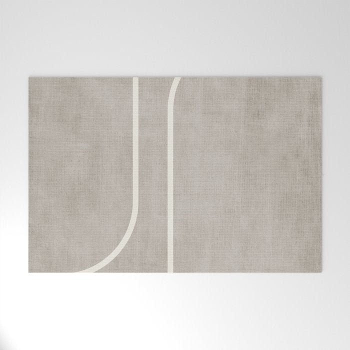 Linen Texture Beige White Minimalist Artwork Welcome Mat Gallery Image 1