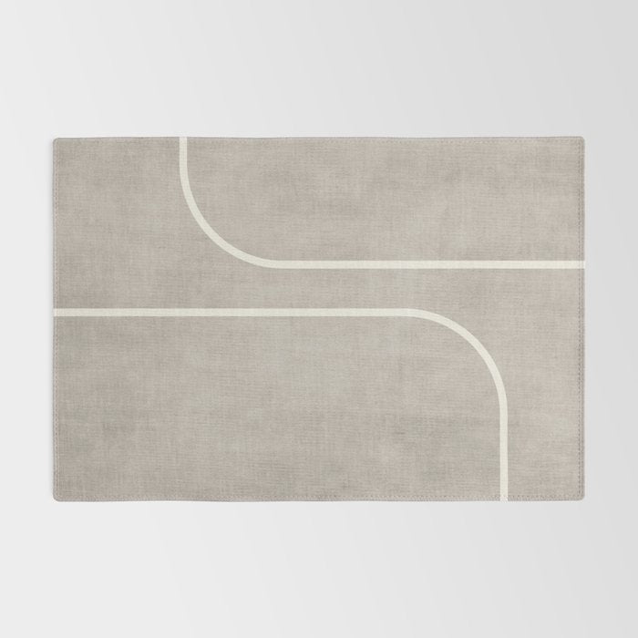 Linen Texture Beige White Minimalist Artwork Rug Gallery Image 2