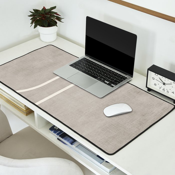 Linen Texture Beige White Minimalist Artwork Desk Mat Gallery Image 2