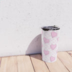 Pink love heart candy checkered pattern Travel Mug Gallery Image 4