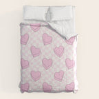 Pink love heart candy checkered pattern Comforter Gallery Image 6